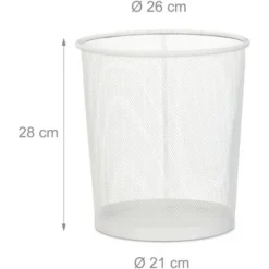 Relaxdays Wastebasket, Wastepaper Bin, Office & Home, Round, Wire Mesh, Paper Bin, Metal, H X D: 28 X 26 Cm, White 8 Relaxdays Wastebasket, Wastepaper Bin, Office & Home, Round, Wire Mesh, Paper Bin, Metal, H X D: 28 X 26 Cm, White -Office Furniture Store 62152121 4
