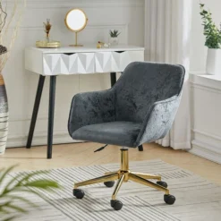 Livingandhome Velvet Upholstered Home Office Swivel Task Chair,Smoke Grey