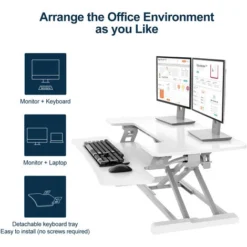 FLEXISPOT Sit Stand Desk Standing Desk Height Adjustable Desk Converter-35 Inch Wide Work Surface M17MW (MEDIUM, WHITE) -Office Furniture Store 64871894 5