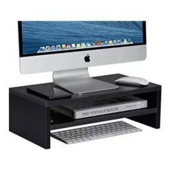 Computer Monitor Stand Riser Wood Storage Organizer Desktop Small TV Stand Laptop Printer PC Monitor Stand, Black