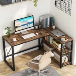 Tribesigns 51" L-Shaped Desk With Storage Shelves, L Shape Computer Corner Desk With 2 Shelves Home Office Gaming Writing Table PC Studio Study Workstation -Office Furniture Store 65489098 2