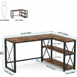 Tribesigns 51" L-Shaped Desk With Storage Shelves, L Shape Computer Corner Desk With 2 Shelves Home Office Gaming Writing Table PC Studio Study Workstation -Office Furniture Store 65489098 5