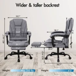 ELFORDSON Massage Office Chair With Footrest Executive Gaming Seat Breathable Fabric Upholstery, Grey -Office Furniture Store 65661203 5