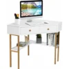 Corner Computer Desk Space Saving Corner Writing Workstation W/ 2 Large Drawers
