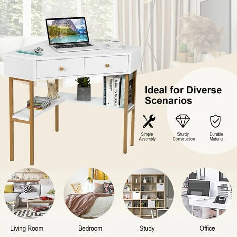 Corner Computer Desk Space Saving Corner Writing Workstation W/ 2 Large Drawers 3 Corner Computer Desk Space Saving Corner Writing Workstation W/ 2 Large Drawers - Image 3