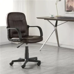 Yaheetech Office Chair Leather Swivel Chair Essential Computer Chair, Brown