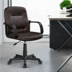 Yaheetech Office Chair Leather Swivel Chair Essential Computer Chair, Brown 7 Yaheetech Office Chair Leather Swivel Chair Essential Computer Chair, Brown -Office Furniture Store 67336272 3