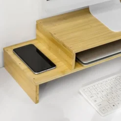 SoBuy 2 Tiers Bamboo Monitor Stand Computer Screen Monitor Stand Monitor Riser Desk Organizer,BBF07-N -Office Furniture Store 67396878 5