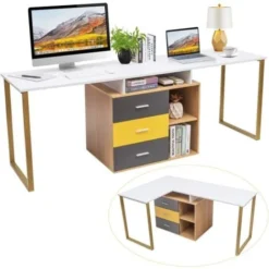 Double Computer Workstation Space-saving Computer Desk L-shaped Writing Desk