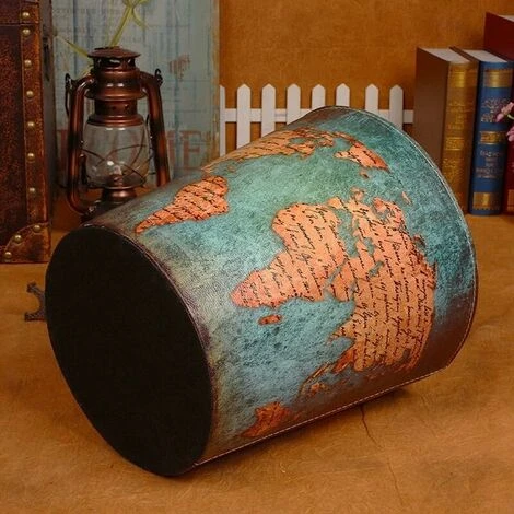 Trash Bin, Creative PU Leather Waste Bin - Bathroom Trash Can - Kitchen Storage/Office Storage/Home Storage - World Map Style 3 Trash Bin, Creative PU Leather Waste Bin - Bathroom Trash Can - Kitchen Storage/Office Storage/Home Storage - World Map Style - Image 3