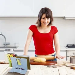 HIASDFLS 2 Pièces Support De Lecture Métal, Support De Livre De Cuisine Support De Livre Pliable En Métal Antidérapant, 6 Hauteurs Réglables Support Livre Porte, Rose+Bleu -Office Furniture Store 67818324 4