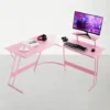 L-shaped Computer Desk Large Home Office Writing Workstation Corner Desk Space Saving PC With Monitor Stand,Pink