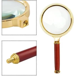 10X Handheld Magnifier Antique Mahogany Handle Magnifier Reading Magnifying Glass For Reading Book, Inspection, Coins, Insects, Rocks, Map, Crossword Puzzle -Office Furniture Store 69588245 3