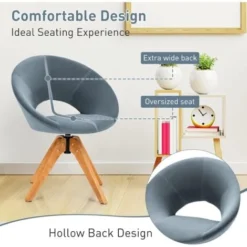 COSTWAY 360° Swivel Velvet Accent Chair, Upholstered Lounge Leisure Tub Armchair, Solid Beech Legs Occasional Vanity Desk Seat Dining Chairs For Living Room, Bedroom And Office (Grey) -Office Furniture Store 70105076 4
