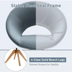 COSTWAY 360° Swivel Velvet Accent Chair, Upholstered Lounge Leisure Tub Armchair, Solid Beech Legs Occasional Vanity Desk Seat Dining Chairs For Living Room, Bedroom And Office (Grey) -Office Furniture Store 70105076 5