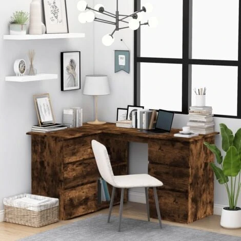 Corner Desk Smoked Oak 145x100x76 Cm Engineered Wood VidaXL 2 Corner Desk Smoked Oak 145x100x76 Cm Engineered Wood VidaXL - Image 2