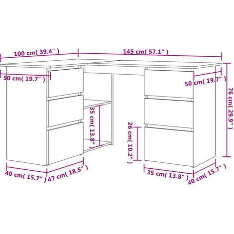 Corner Desk Smoked Oak 145x100x76 Cm Engineered Wood VidaXL 3 Corner Desk Smoked Oak 145x100x76 Cm Engineered Wood VidaXL - Image 3