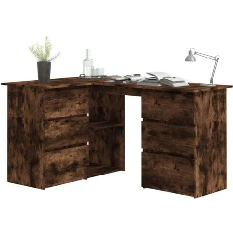 Corner Desk Smoked Oak 145x100x76 Cm Engineered Wood VidaXL 4 Corner Desk Smoked Oak 145x100x76 Cm Engineered Wood VidaXL - Image 4