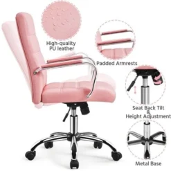 Yaheetech Mid-Back Office Chair With Arms, Pink -Office Furniture Store 71207707 3