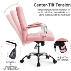 Yaheetech Mid-Back Office Chair With Arms, Pink -Office Furniture Store 71207707 4