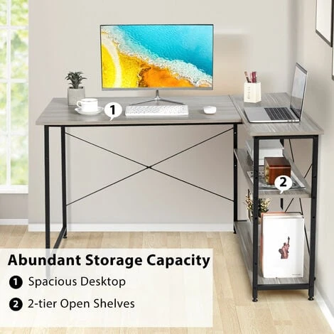 Corner Computer Desk Reversible L-shaped Writing Desk Workstation Gaming Table 2 Corner Computer Desk Reversible L-shaped Writing Desk Workstation Gaming Table - Image 2