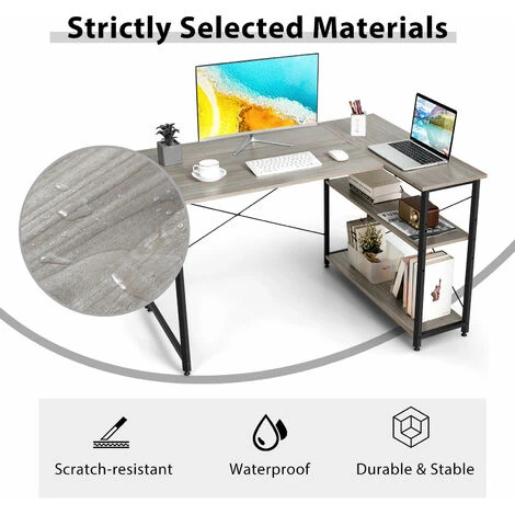 Corner Computer Desk Reversible L-shaped Writing Desk Workstation Gaming Table 3 Corner Computer Desk Reversible L-shaped Writing Desk Workstation Gaming Table - Image 3
