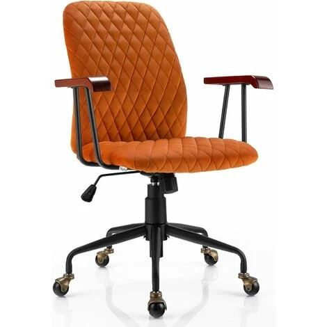 COSTWAY Velvet Office Chair, Ergonomic Swivel Computer Desk Chair With Rubber Wood Armrests, Adjustable Rolling Rocking Executive Task Chairs Tufted Leisure Seat For Home Office Bedroom (Orange) 1 COSTWAY Velvet Office Chair, Ergonomic Swivel Computer Desk Chair With Rubber Wood Armrests, Adjustable Rolling Rocking Executive Task Chairs Tufted Leisure Seat For Home Office Bedroom (Orange)