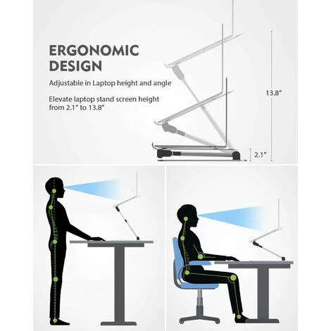 C5 Laptop Stand Ergonomic PC Stand Height Adjustable From 2.1" To 21" Holds Up To 22 Books MacBook All 10-17" Laptops Gray 2 C5 Laptop Stand Ergonomic PC Stand Height Adjustable From 2.1" To 21" Holds Up To 22 Books MacBook All 10-17" Laptops Gray - Image 2