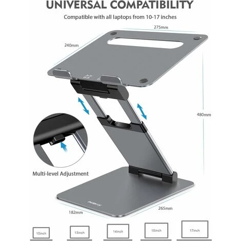 C5 Laptop Stand Ergonomic PC Stand Height Adjustable From 2.1" To 21" Holds Up To 22 Books MacBook All 10-17" Laptops Gray 3 C5 Laptop Stand Ergonomic PC Stand Height Adjustable From 2.1" To 21" Holds Up To 22 Books MacBook All 10-17" Laptops Gray - Image 3