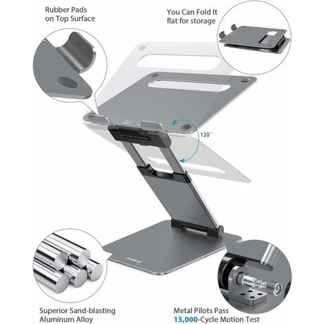 C5 Laptop Stand Ergonomic PC Stand Height Adjustable From 2.1" To 21" Holds Up To 22 Books MacBook All 10-17" Laptops Gray 4 C5 Laptop Stand Ergonomic PC Stand Height Adjustable From 2.1" To 21" Holds Up To 22 Books MacBook All 10-17" Laptops Gray - Image 4
