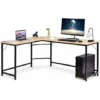 COSTWAY L-Shaped Computer Desk, 168 X 125 X 75cm,Industrial Large 2-Person Corner Writing Workstation PC Laptop Table, Wooden Metal Frame Home Office Work Study Gaming Desk (Natural)