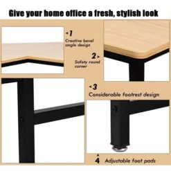 COSTWAY L-Shaped Computer Desk, 168 X 125 X 75cm,Industrial Large 2-Person Corner Writing Workstation PC Laptop Table, Wooden Metal Frame Home Office Work Study Gaming Desk (Natural) -Office Furniture Store 72883239 4