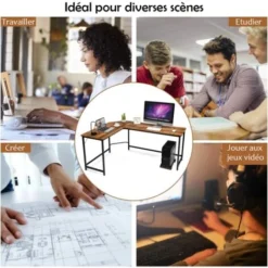 COSTWAY L-Shaped Computer Desk, 168 X 125 X 75cm,Industrial Large 2-Person Corner Writing Workstation PC Laptop Table, Wooden Metal Frame Home Office Work Study Gaming Desk (Rustic Brown) -Office Furniture Store 72883245 3