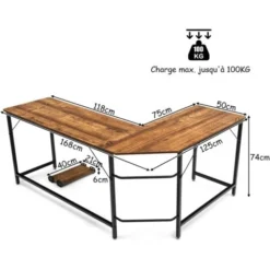 COSTWAY L-Shaped Computer Desk, 168 X 125 X 75cm,Industrial Large 2-Person Corner Writing Workstation PC Laptop Table, Wooden Metal Frame Home Office Work Study Gaming Desk (Rustic Brown) -Office Furniture Store 72883245 5