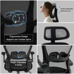 Puluomis Computer Office Chair, Ergonomic Desk Chair, Swivel Mesh Chair, Task Chair, With Adjustable Headrest Lumbar Support, Flip-up Armrests, Black -Office Furniture Store 73215697 3