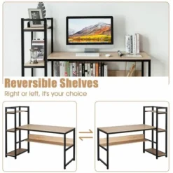 2 IN 1PC Workstation Computer Writing Study Desk With 4 Tier Storage Shelves -Office Furniture Store 73463384 5