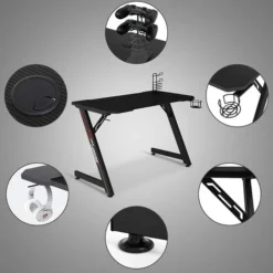 IntimaTe WM Heart Gaming Desk, Z Shaped Large Ergonomic Computer Table, Pc Metal Gamer Desk 110cm For Home Office With Headphone Hook, Cup Holder, Black -Office Furniture Store 73465708 3