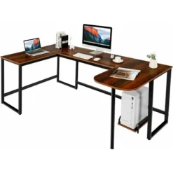 COSTWAY Industrial Computer Desk,‎200 X 120 X 76 Cm,U-Shaped Large Desktop Workstation PC Laptop Table, Home Office Work Study Writing Desk