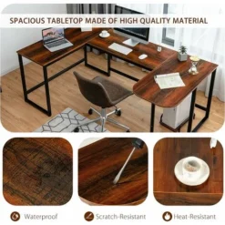 COSTWAY Industrial Computer Desk,‎200 X 120 X 76 Cm,U-Shaped Large Desktop Workstation PC Laptop Table, Home Office Work Study Writing Desk -Office Furniture Store 73764809 3