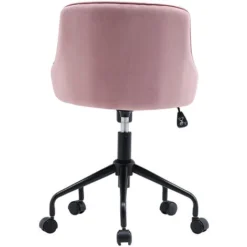 Livingandhome Pink Velvet Swivel Office Accent Chair With Wheels -Office Furniture Store 74461239 3