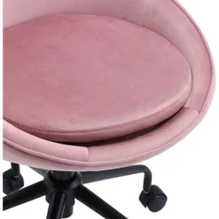 Livingandhome Pink Velvet Swivel Office Accent Chair With Wheels -Office Furniture Store 74461239 4