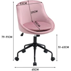 Livingandhome Pink Velvet Swivel Office Accent Chair With Wheels -Office Furniture Store 74461239 5