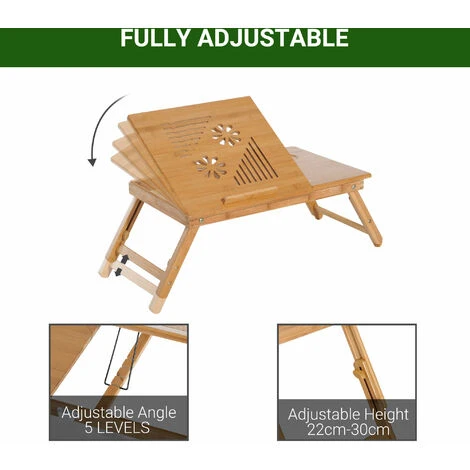 HOMCOM Portable Laptop Desk Notebook Tray PC Bed Table Drawer Adjustable Bamboo 4 HOMCOM Portable Laptop Desk Notebook Tray PC Bed Table Drawer Adjustable Bamboo - Image 4