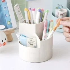 Rotating Pen Holder With 3 Compartments Desktop Organizer Creative Desk Organizer Pencil Holder Makeup Brush Holder Multi-Function Storage Rack Organizer White -Office Furniture Store 75328026 5