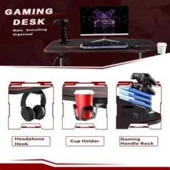 Devoko T-shape Large Black/Red Gaming Computer Desk With Free Full Mousepad,Earphone Hooks And Cup Holder,PC Desk Gaming Desk,110cm,Black 7 Devoko T-shape Large Black/Red Gaming Computer Desk With Free Full Mousepad,Earphone Hooks And Cup Holder,PC Desk Gaming Desk,110cm,Black -Office Furniture Store 75651478 3