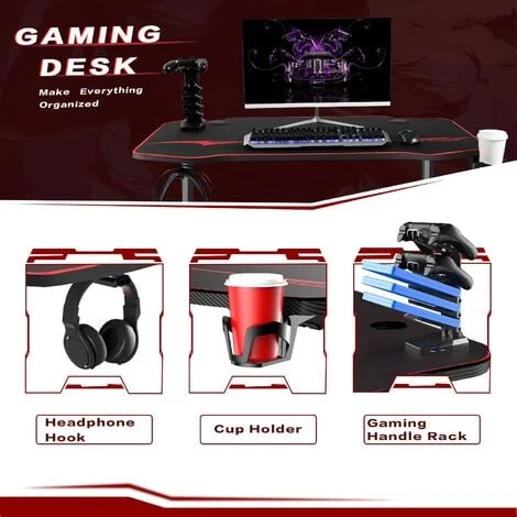 Devoko T-shape Large Black/Red Gaming Computer Desk With Free Full Mousepad,Earphone Hooks And Cup Holder,PC Desk Gaming Desk,110cm,Black 3 Devoko T-shape Large Black/Red Gaming Computer Desk With Free Full Mousepad,Earphone Hooks And Cup Holder,PC Desk Gaming Desk,110cm,Black - Image 3