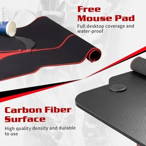 Devoko T-shape Large Black/Red Gaming Computer Desk With Free Full Mousepad,Earphone Hooks And Cup Holder,PC Desk Gaming Desk,110cm,Black 4 Devoko T-shape Large Black/Red Gaming Computer Desk With Free Full Mousepad,Earphone Hooks And Cup Holder,PC Desk Gaming Desk,110cm,Black - Image 4