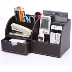 Office Desk Organizer Organization System Table Organizer PU Leather Pen Holder Pen Box Pen Holder Multifunctional Office Supplies