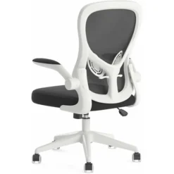 Ergonomic Desk Chair, Computer Office Chair With Flip-up Armrest&Lumbar Support, Adjustable Height, White
