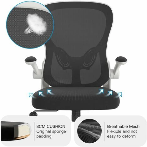 Ergonomic Desk Chair, Computer Office Chair With Flip-up Armrest&Lumbar Support, Adjustable Height, White 3 Ergonomic Desk Chair, Computer Office Chair With Flip-up Armrest&Lumbar Support, Adjustable Height, White - Image 3